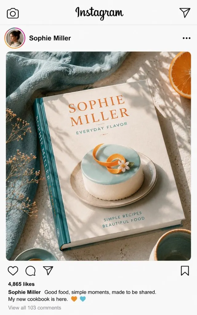 Instagram post by Sophie Miller featuring her cookbook Everyday Flavor